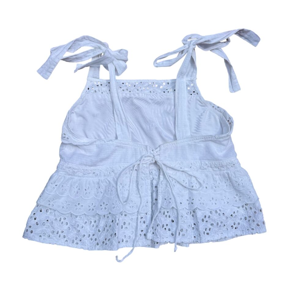 Agua by Agua Bendita Carlota White Cotton Eyelet Tie-Strap Peplum Top Sz L